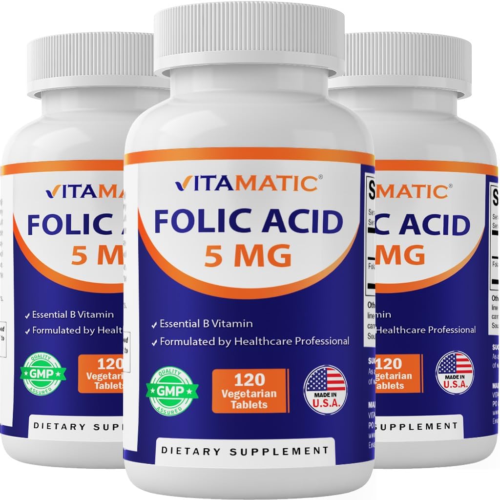 Ácido Fólico 5 mg (5000 mcg) 360 Comprimidos Vegetarianos (Pack de 3) | Vitamina B9 | 8333 mcg DFE Folato