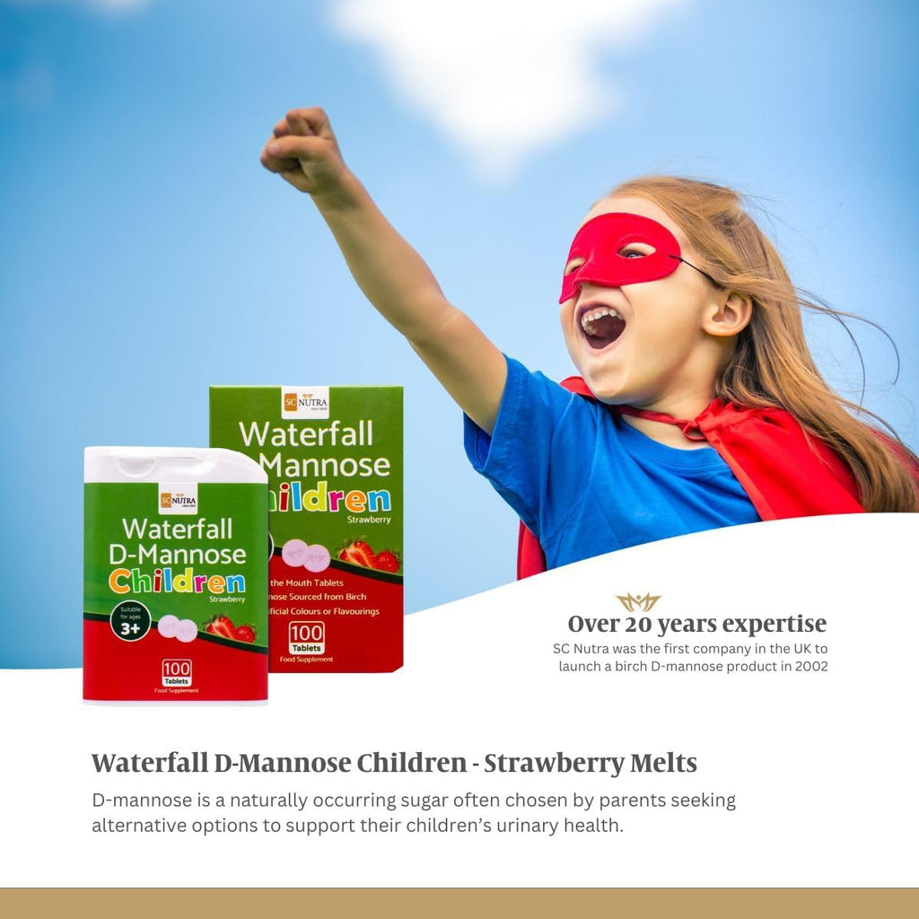 Waterfall D-Mannose Niños Comprimidos de Fusión Oral con Sabor a Fresa – 100 Comprimidos