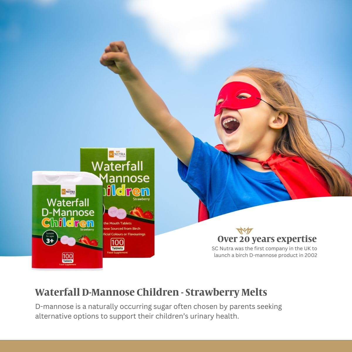 Waterfall D-Mannose Niños Comprimidos de Fusión Oral con Sabor a Fresa – 100 Comprimidos