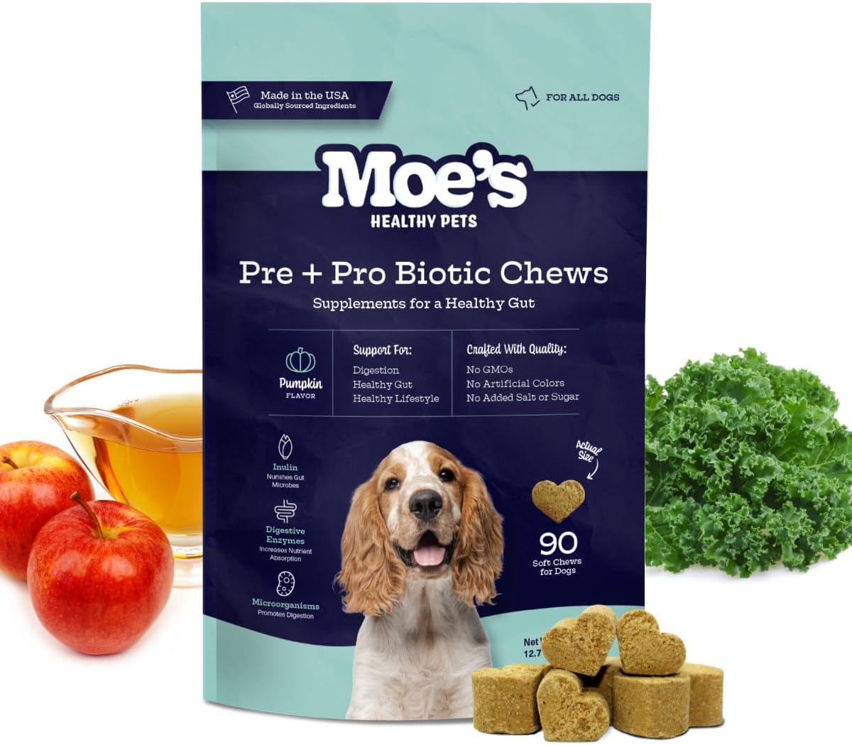 Masticables Probióticos para Perros Moe's – Sabor Calabaza, 90 unidades