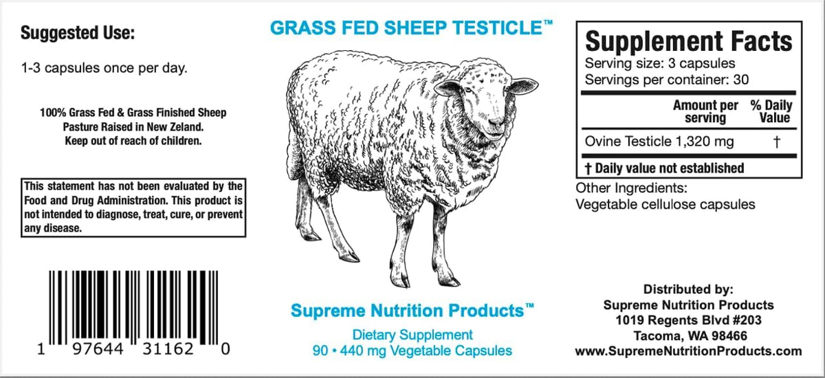 Supreme Nutrition Sheep Testicle - Testículo Ovino 100% Grass Fed, 90 Cápsulas – Image 4
