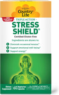 Country Life Stress Shield – Alivio del Estrés y Tensión con Ashwagandha y Vitaminas B, 60 Cápsulas