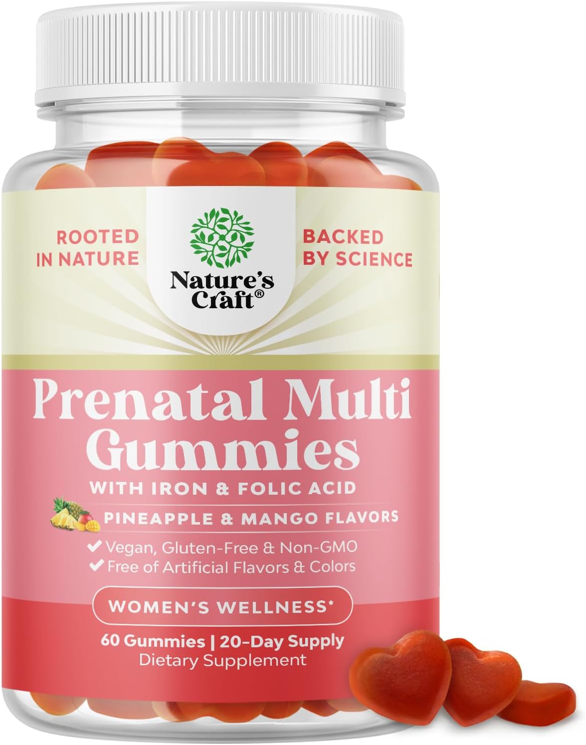 Natures Craft Gominolas Prenatales Veganas con Hierro y Ácido Fólico - Sabor Mango y Piña - 60 Gominolas