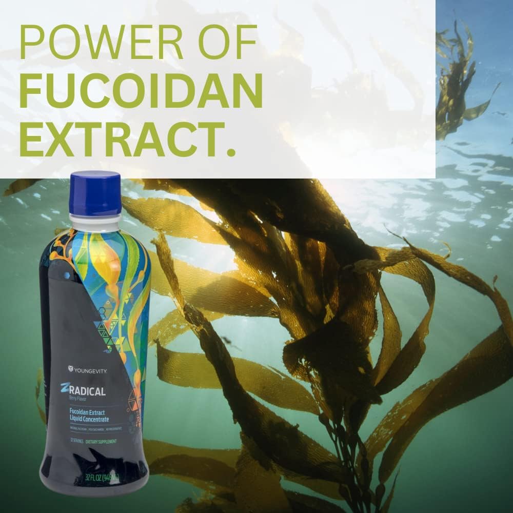 Youngevity ZRadical™ Fucoidan - Extracto orgánico de fucoidan Maritech con cofactores (vitamina C, B12, B6, pitahaya, goji, cardo mariano) - Apoyo inmunitario - Superantioxidante 946 ml (paquete de 4)