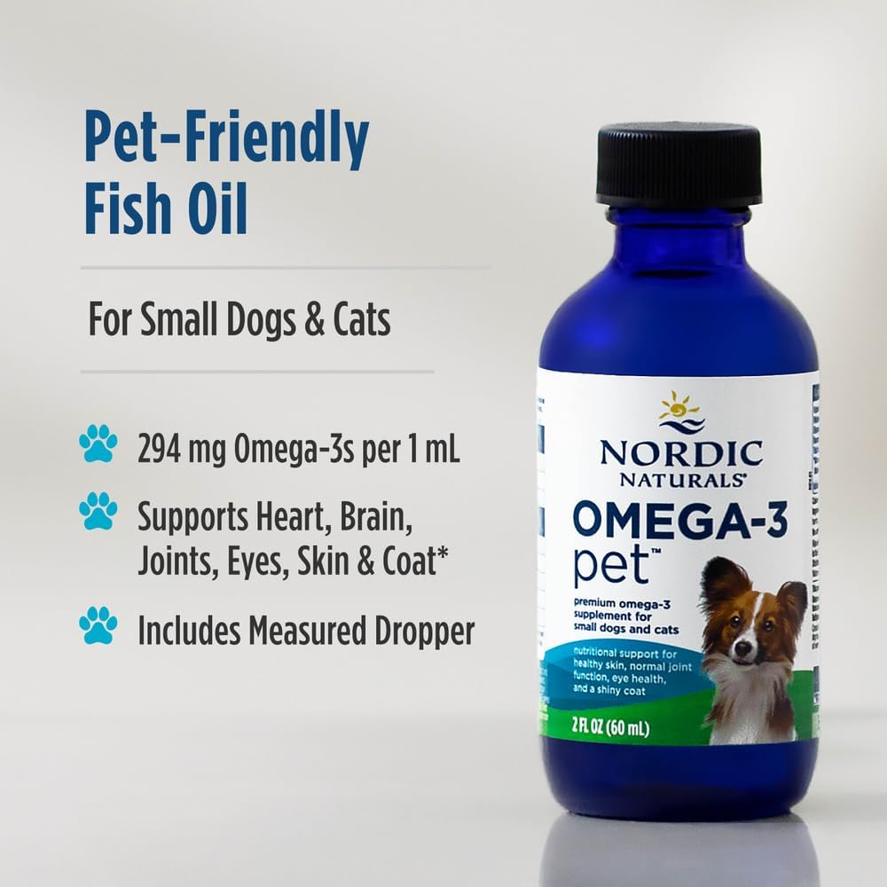 Nordic Naturals Omega-3 Pet, sin sabor - 2 oz (60 ml) - 294 mg Omega-3 por mL - Aceite de pescado para perros pequeños y gatos con EPA y DHA
