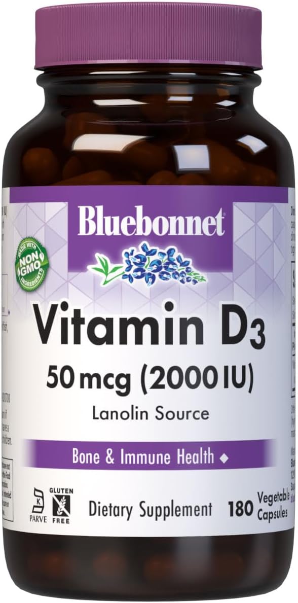 Bluebonnet Nutrition Vitamina D3 2000 UI, 180 Cápsulas Vegetales