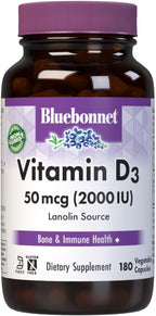 Bluebonnet Nutrition Vitamina D3 2000 UI, 180 Cápsulas Vegetales