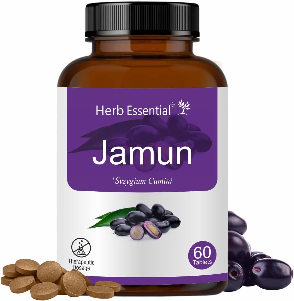 Herb Essential Comprimidos de Semilla de Jamun 500mg, 60 Comprimidos