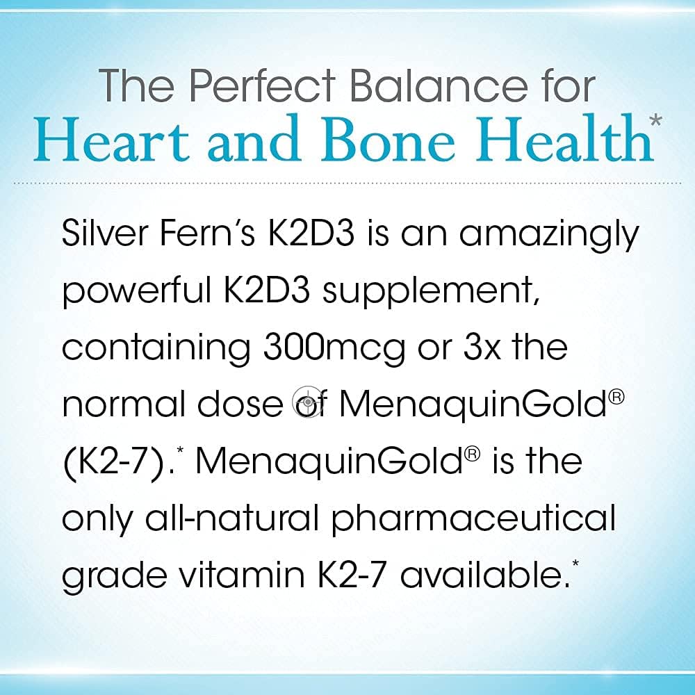 Silver Fern Vitamina D3 y K2 (MK-7) - Suplemento Natural - 60 Cápsulas (2 Envases)