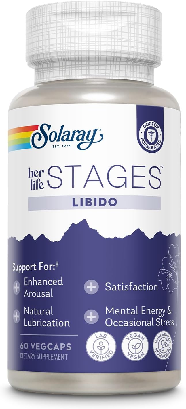SOLARAY Libido her Life Stages - Apoyo a la Lubricación Natural y Aumento del Deseo Femenino - Cápsulas de Shatavari, Fenugreco, Ashwagandha Orgánica - Sin Hormonas - 60 Cápsulas Vegetales