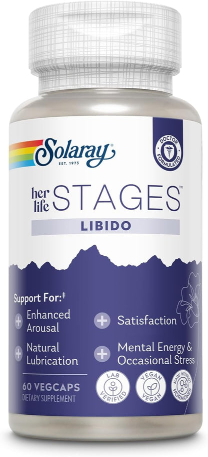 SOLARAY Libido her Life Stages - Apoyo a la Lubricación Natural y Aumento del Deseo Femenino - Cápsulas de Shatavari, Fenugreco, Ashwagandha Orgánica - Sin Hormonas - 60 Cápsulas Vegetales