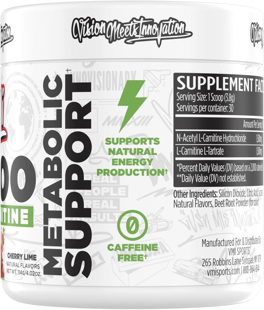 VMI Sports L-Carnitine 3000 en Polvo | 3000 mg de L-Carnitina | Sabor Cherry Lime | 30 Servicios