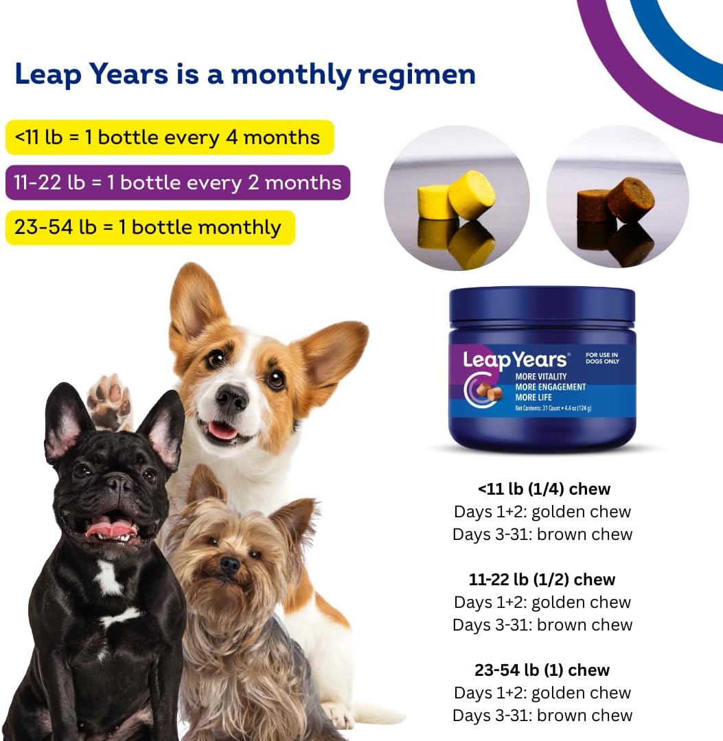 Leap Years Soft Chew - Suplemento masticable con NAD+ y senolítico para perros pequeños y medianos, 31 unidades