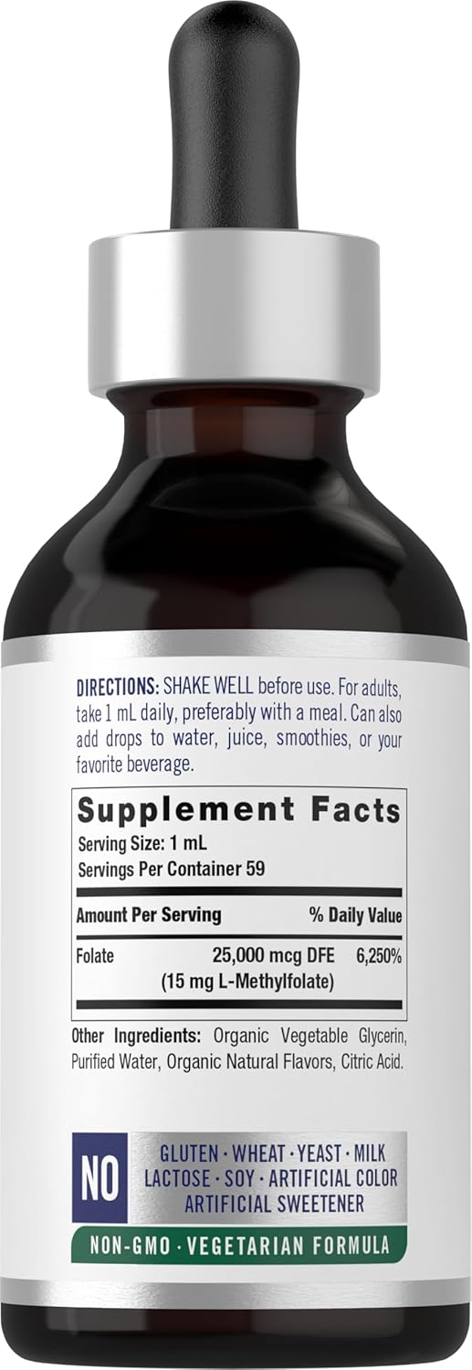Carlyle L-Metilfolato Gotas 15mg - 2 fl oz (59 ml) con Glicerina Orgánica, Sabor a Bayas Mixtas - Sin Gluten, Vegano