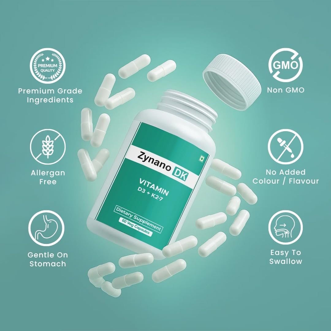 Zynano DK - Vitamina D3 10000 UI + K2 120 mcg Vegano con MCT - 60 Cápsulas
