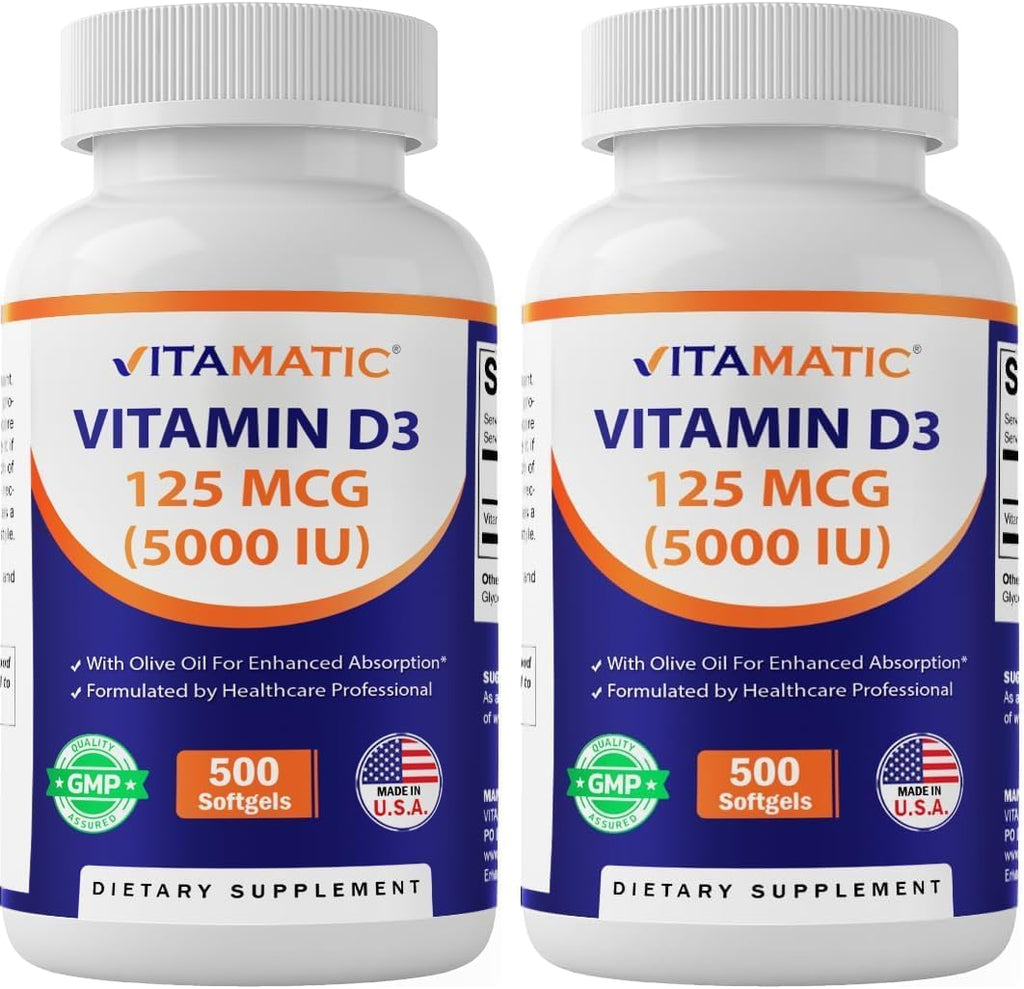 Vitamatic Vitamina D3 5000 UI con Aceite de Oliva – 500 Cápsulas Blandas Mini