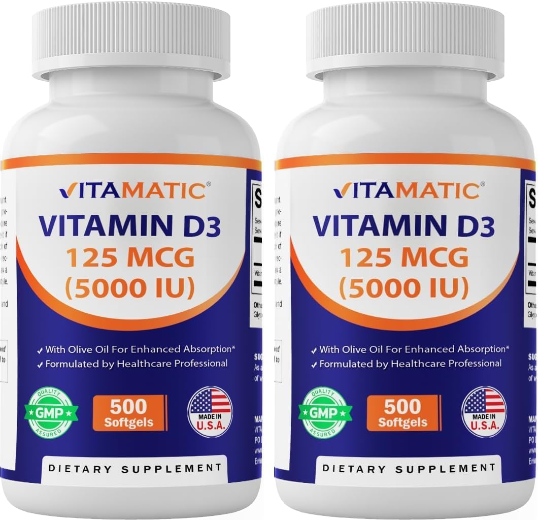 Vitamatic Vitamina D3 5000 UI con Aceite de Oliva – 500 Cápsulas Blandas Mini
