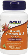 NOW Foods Vitamina D-3 5000 IU Masticable, 120 Comprimidos