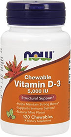 NOW Foods Vitamina D-3 5000 IU Masticable, 120 Comprimidos
