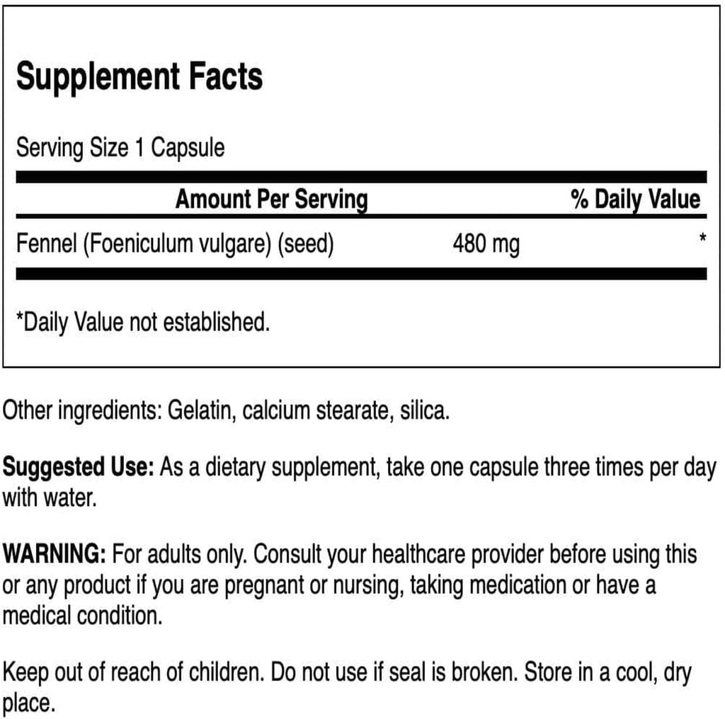 Swanson Fennel 480 mg, 100 Capsules