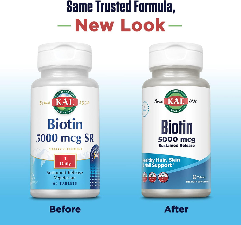 KAL Biotin 5000 TR – 5000 mcg, 60 Comprimidos de Liberación Prolongada