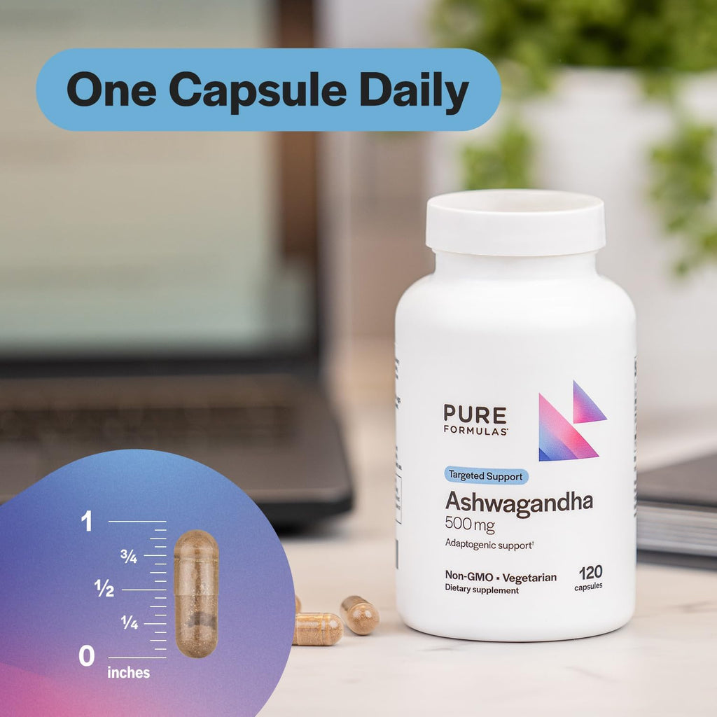 PureFormulas Ashwagandha 500 mg, 120 Cápsulas - Suplemento Adaptógeno
