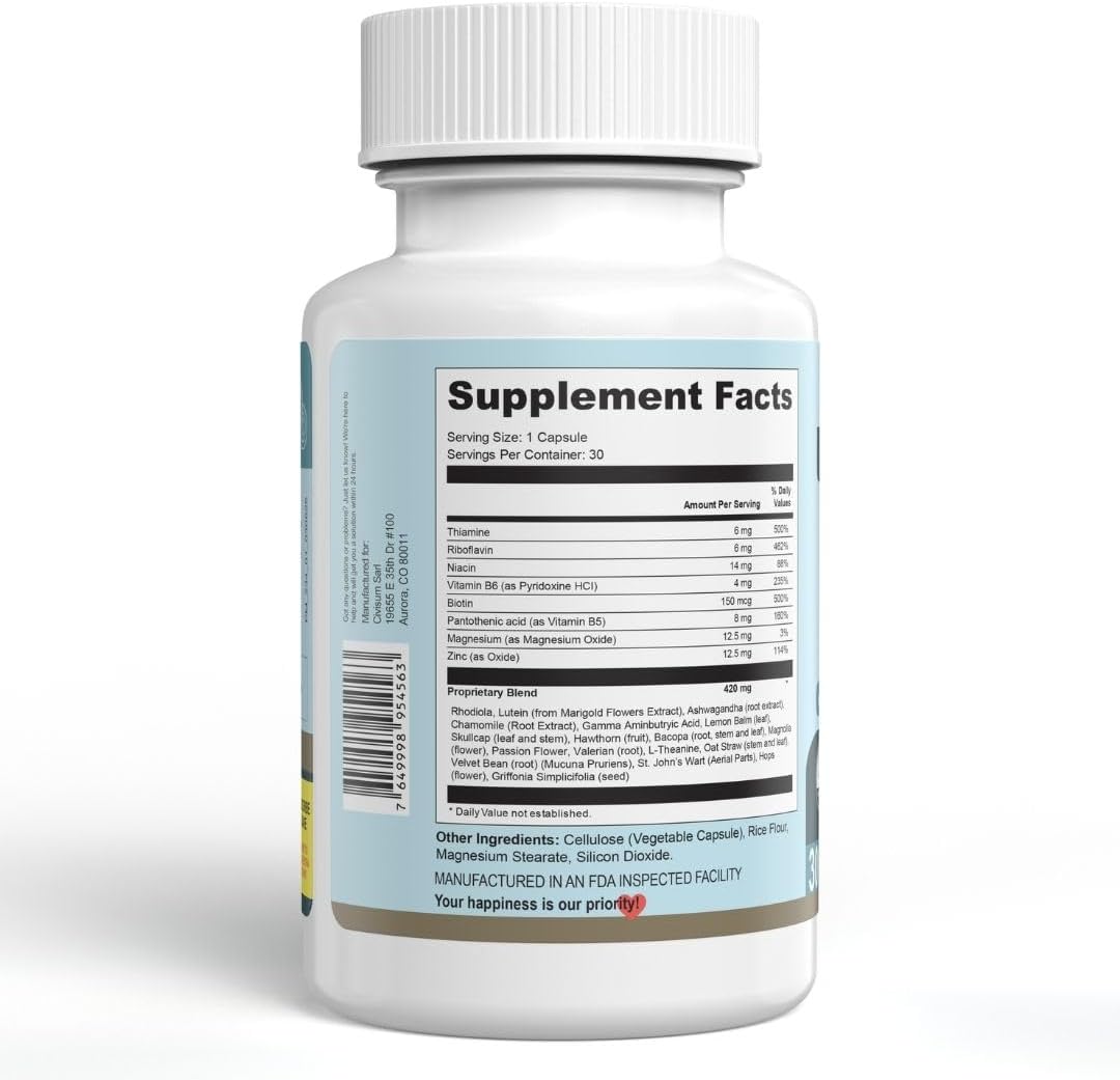 Swiss Activa+ Suplemento para el Estrés y la Calma con Ashwagandha, Rhodiola, GABA y L-Theanina - 30 Cápsulas