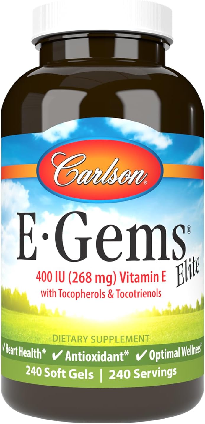 Carlson E-Gems Elite, 400 UI Vitamina E con Tocoferoles y Tocotrienoles, 240 Cápsulas Blandas