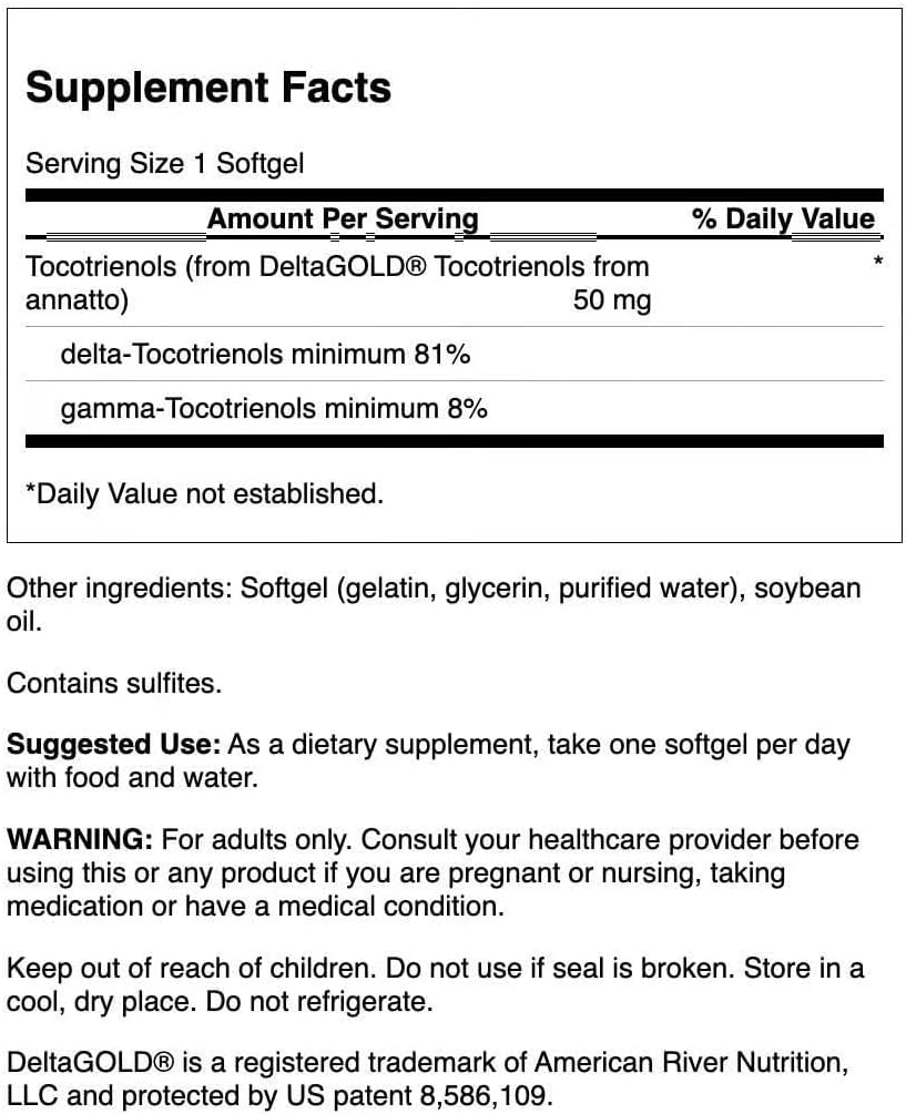 Swanson Deltagold Tocotrienols - Annatto & Vitamin E Tocotrienols - 99% Tocopherol Free (60 Softgels, 50mg Each) (2 Pack)