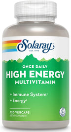 SOLARAY High Energy Multivitamin – Sin Hierro, 1 al Día, Liberación Prolongada, Base de Alimentos Integrales y Hierbas, 120 Cápsulas Veganas