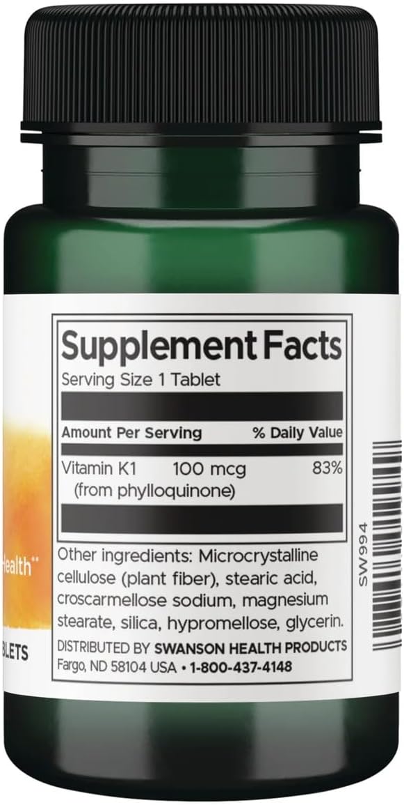 Swanson Vitamina K-1 100 mcg 100 Comprimidos (Pack de 2)