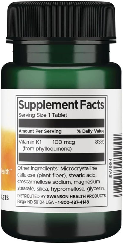 Swanson Vitamina K-1 100 mcg 100 Comprimidos (Pack de 2) – Image 2