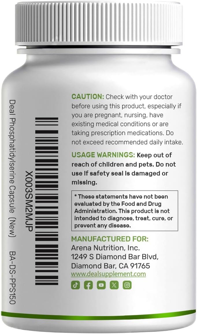 Fosfatidilserina 400mg, 240 Cápsulas – Lecitina de Girasol Sin Soja