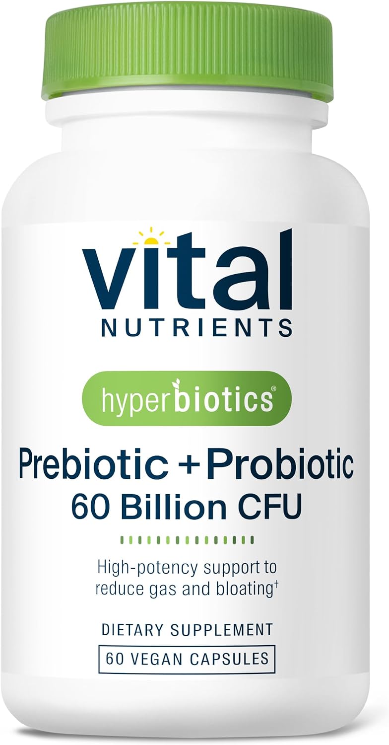 Hyperbiotics Vital Nutrients Prebiótico y Probiótico para Mujeres y Hombres | 60 mil millones UFC | Salud Digestiva | 60 Cápsulas Veganas