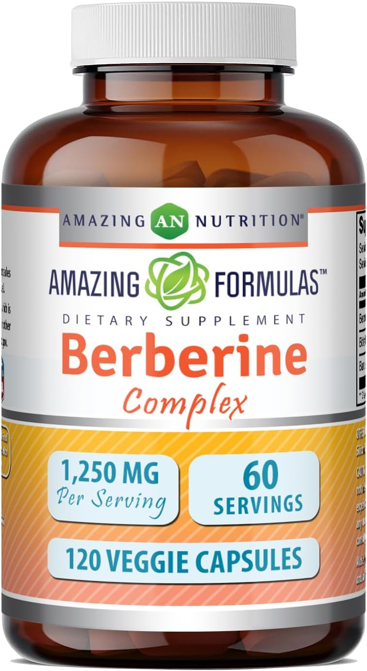 Amazing Formulas Berberine con Melón Amargo y Extracto de Banaba | 1250 mg por dosis | 120 Cápsulas Veganas