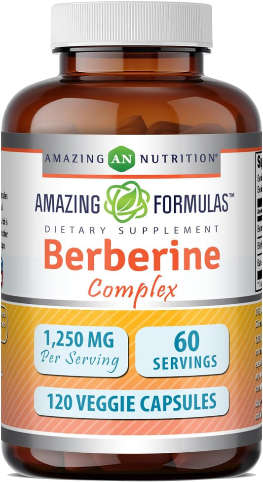 Amazing Formulas Berberine con Melón Amargo y Extracto de Banaba | 1250 mg por dosis | 120 Cápsulas Veganas
