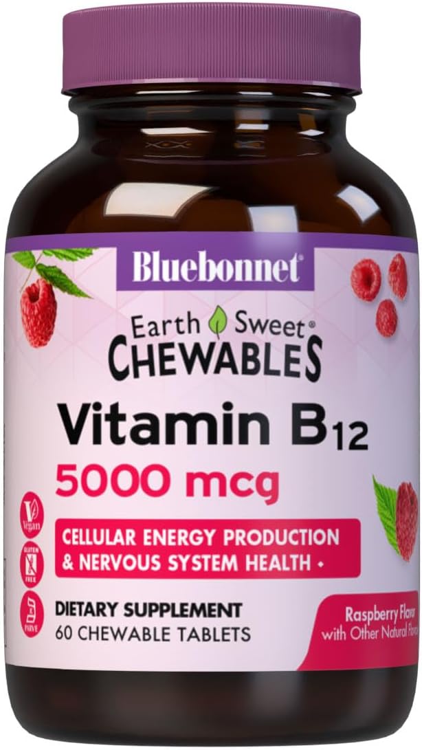 Bluebonnet Vitamin B12 5000 mcg Raspberry Flavor Chewable – 60 Tablets