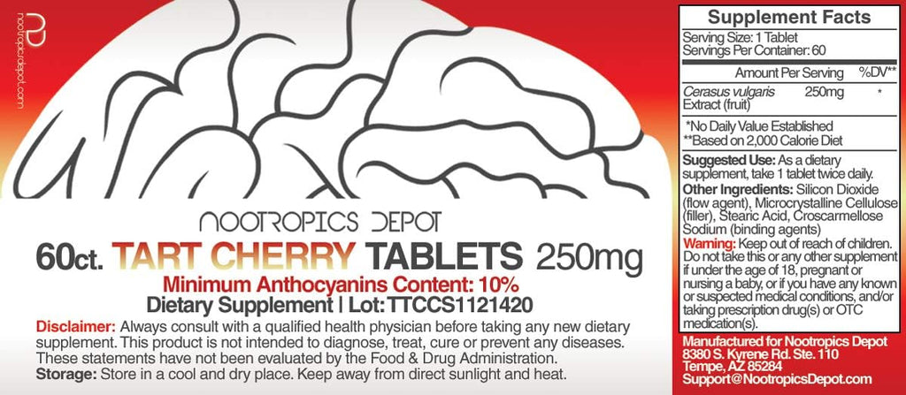 Nootropics Depot Extracto de Cereza Ácida 250mg – 60 Comprimidos – 10% Antocianinas