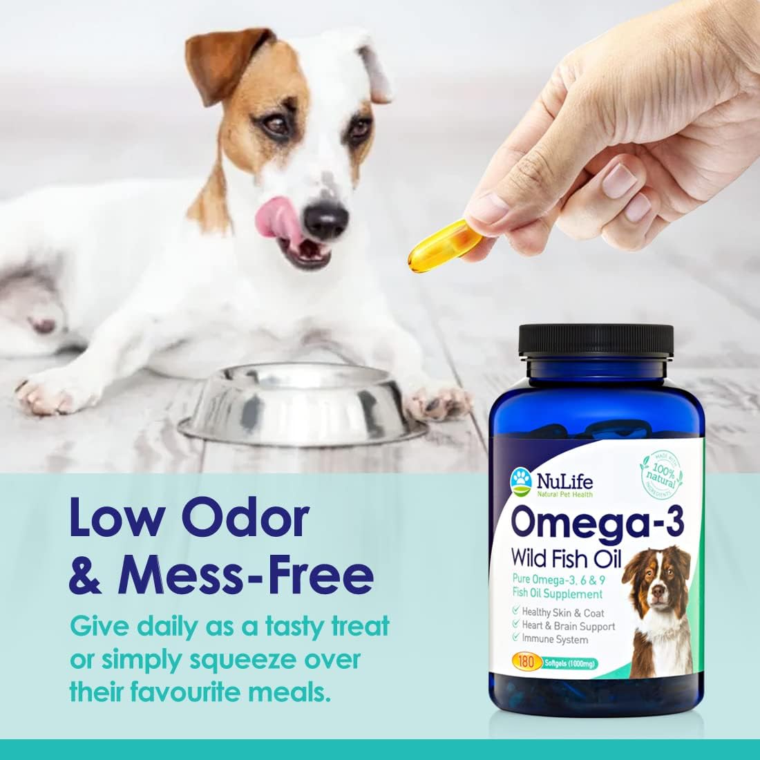 Pure Omega 3 Fish Oil for Dogs – Aceite de Pescado Salvaje de Islandia, 180 Cápsulas (1000 mg)