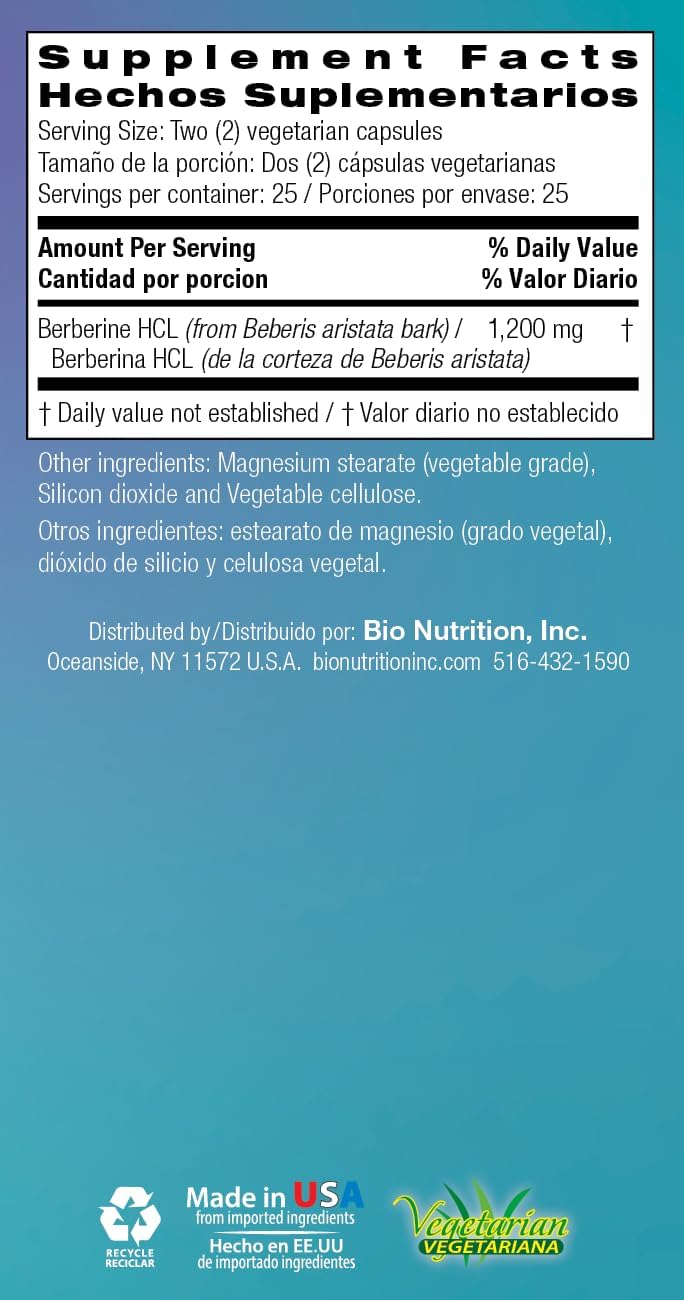 Bio Nutrition Advanced Berberine - 50 Cápsulas Vegetarianas - 1200 mg por Ración