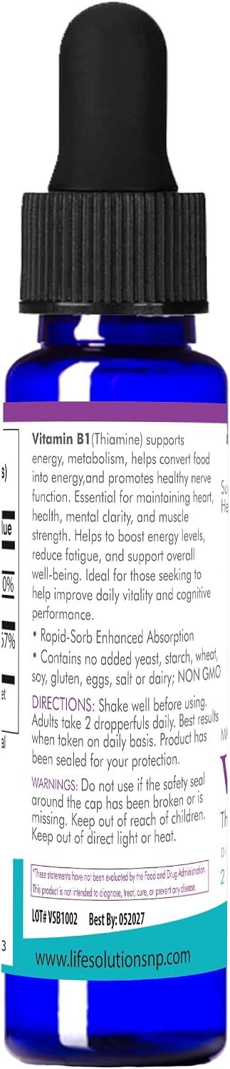 Life Solutions Vitamina B1 (Tiamina) en Gotas, 2 oz
