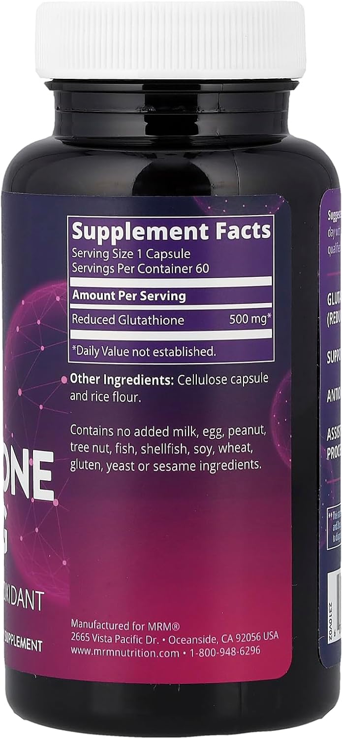 Cápsulas de Glutatión Reducido de MRM Nutrition - 500 mg por dosis - 60 cápsulas