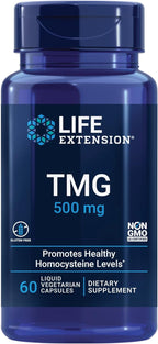 Life Extension TMG, Trimethylglycine, Promotes healthy homocysteine levels, Gluten-free, Vegetarian, 60 Capsules