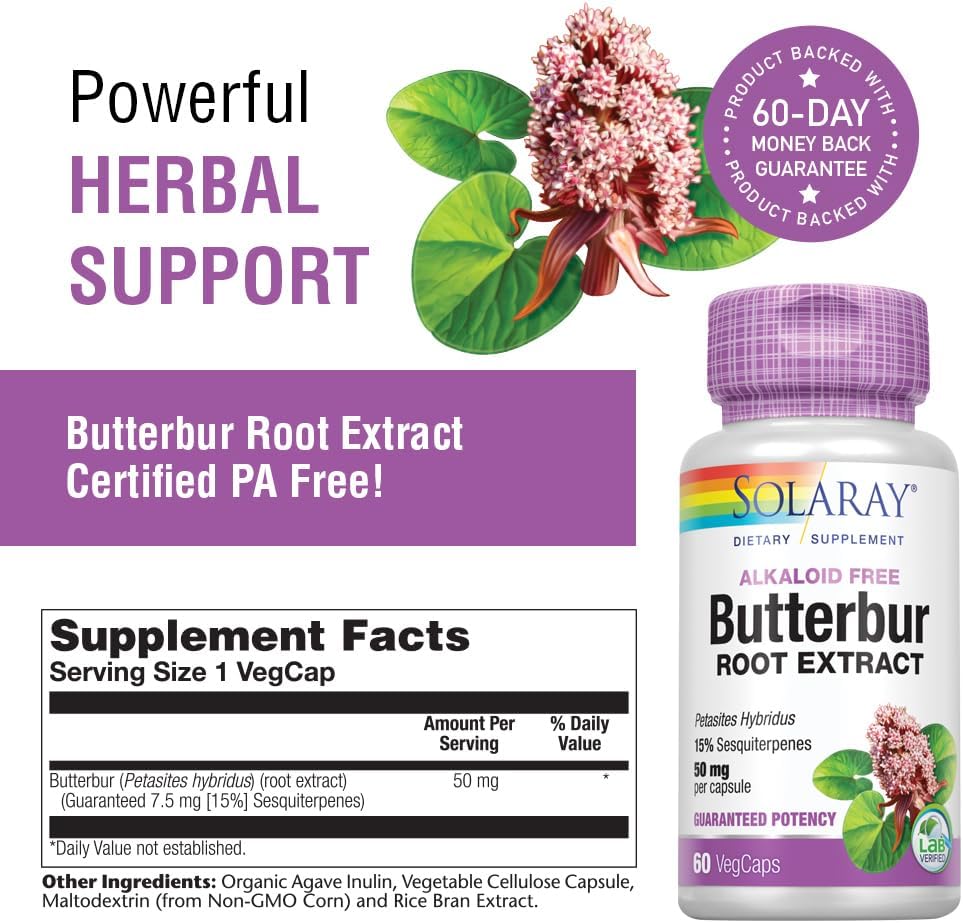 Solaray Extracto de Raíz de Butterbur 50 mg - 60 Cápsulas Veganas