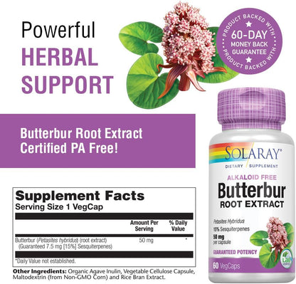 Solaray Extracto de Raíz de Butterbur 50 mg - 60 Cápsulas Veganas – Image 2