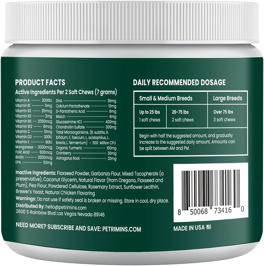 PetriMins 23-in-1 Multivitamínico para Perros con Glucosamina y Omega-3 – 90 Golosinas Sabor Pollo