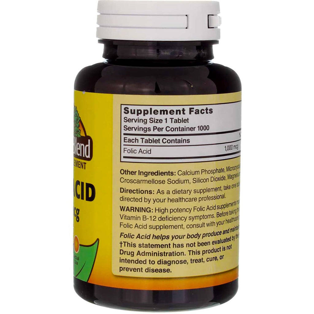 Ácido Fólico 1000 mcg - 1000 Comprimidos - Nature's Blend (Pack de 3)