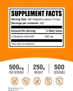 BulkSupplements L-Ácido Glutámico HCl en Polvo, 250g