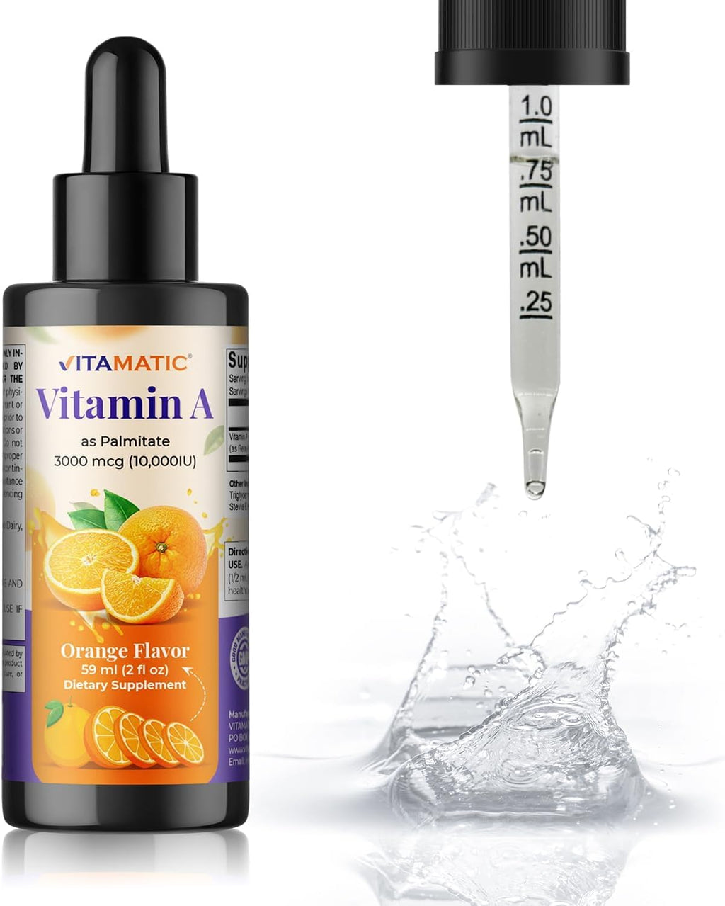 Vitamatic Vitamina A Líquida sin Azúcar 10000 UI (3000 mcg) como Palmitato de Retinilo - 59 ml (2 FL OZ)