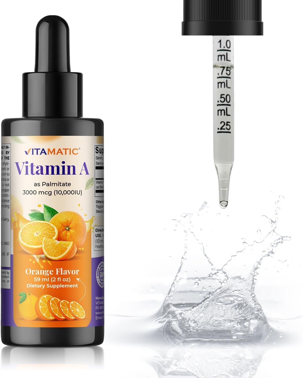 Vitamatic Vitamina A Líquida sin Azúcar 10000 UI (3000 mcg) como Palmitato de Retinilo - 59 ml (2 FL OZ)